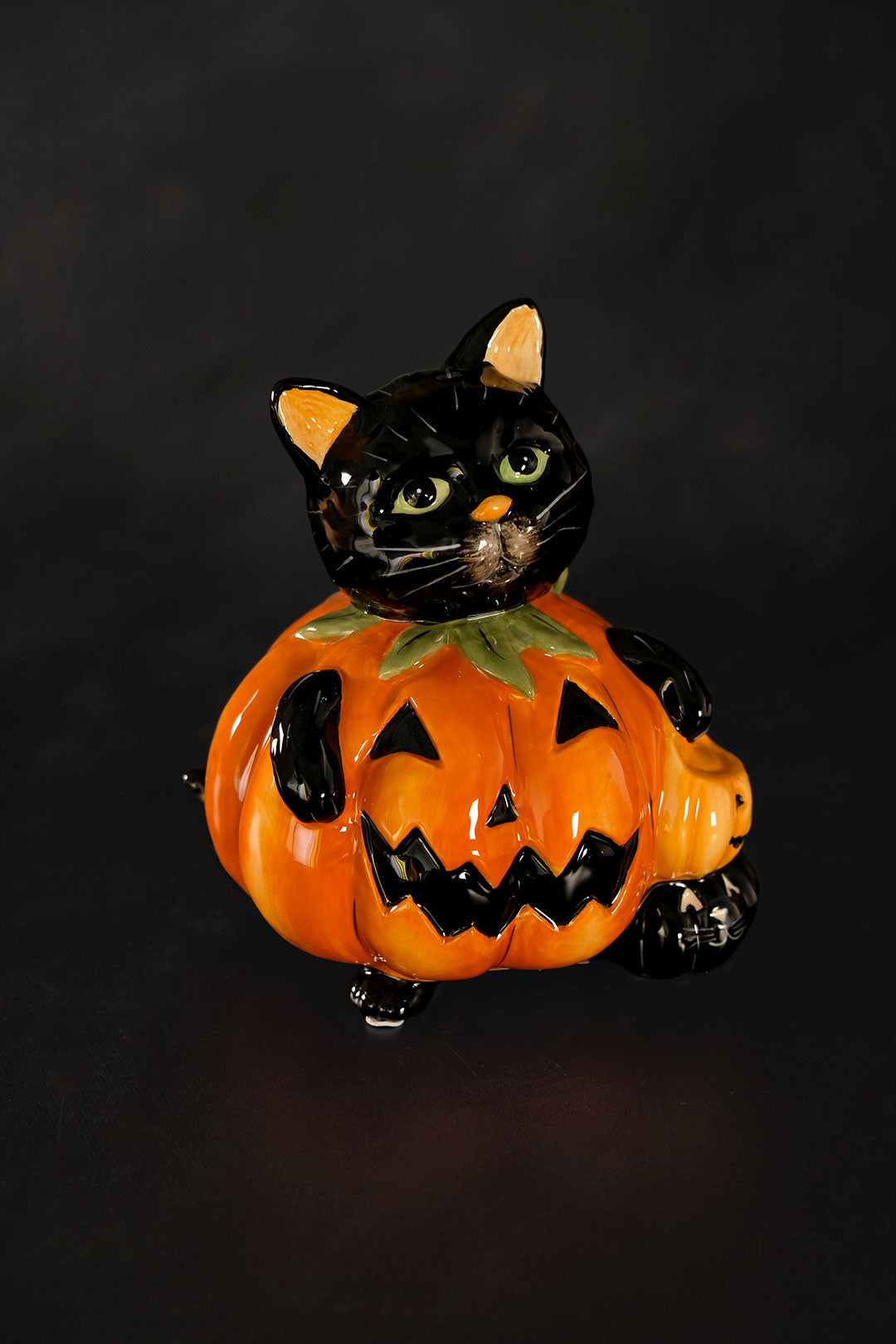 Vintage Halloween Pumpkin Cat Figurine