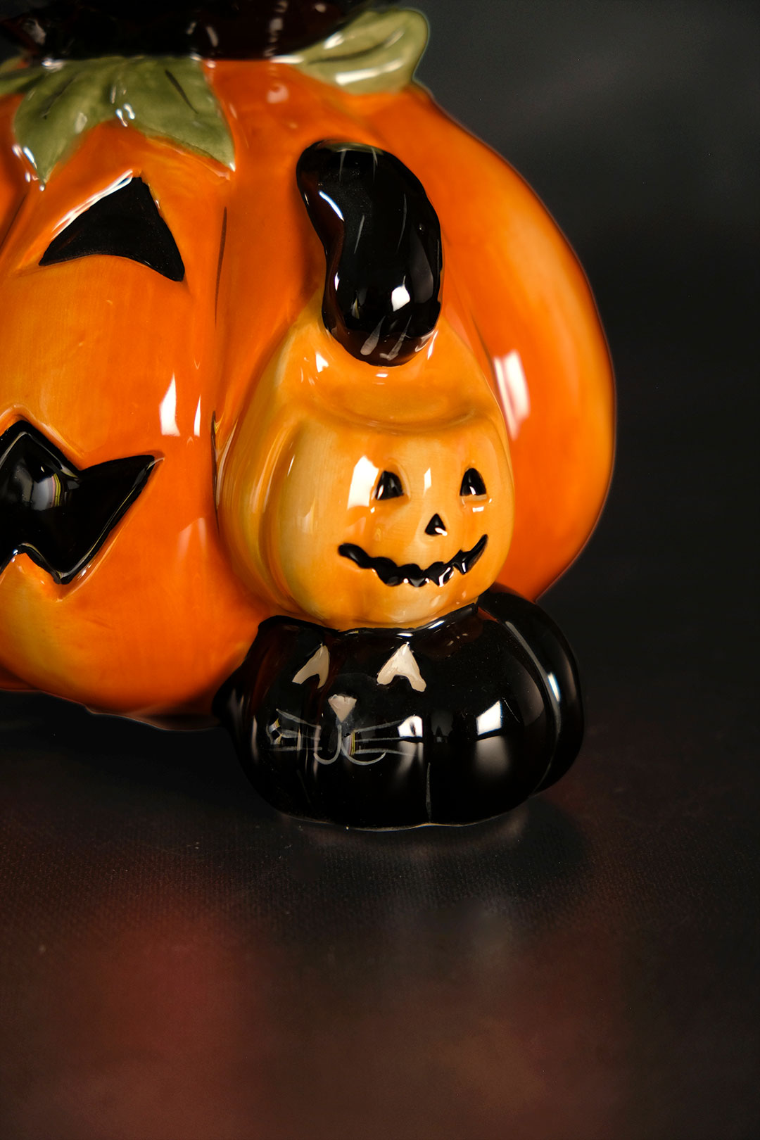 Vintage Halloween Pumpkin Cat Figurine