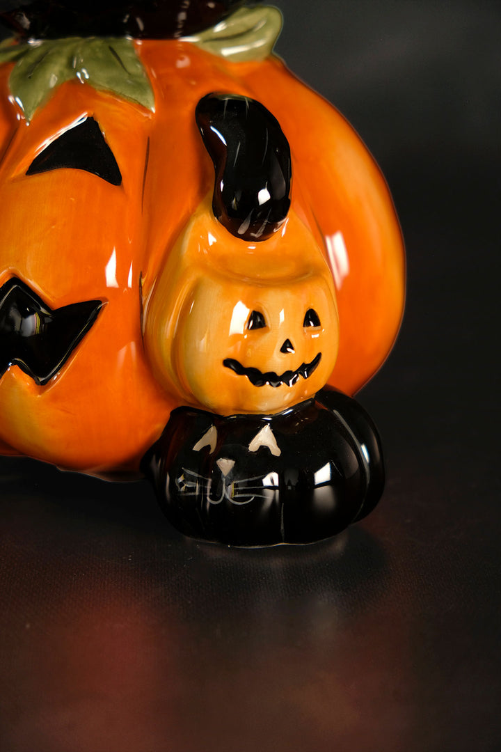 Vintage Halloween Pumpkin Cat Figurine