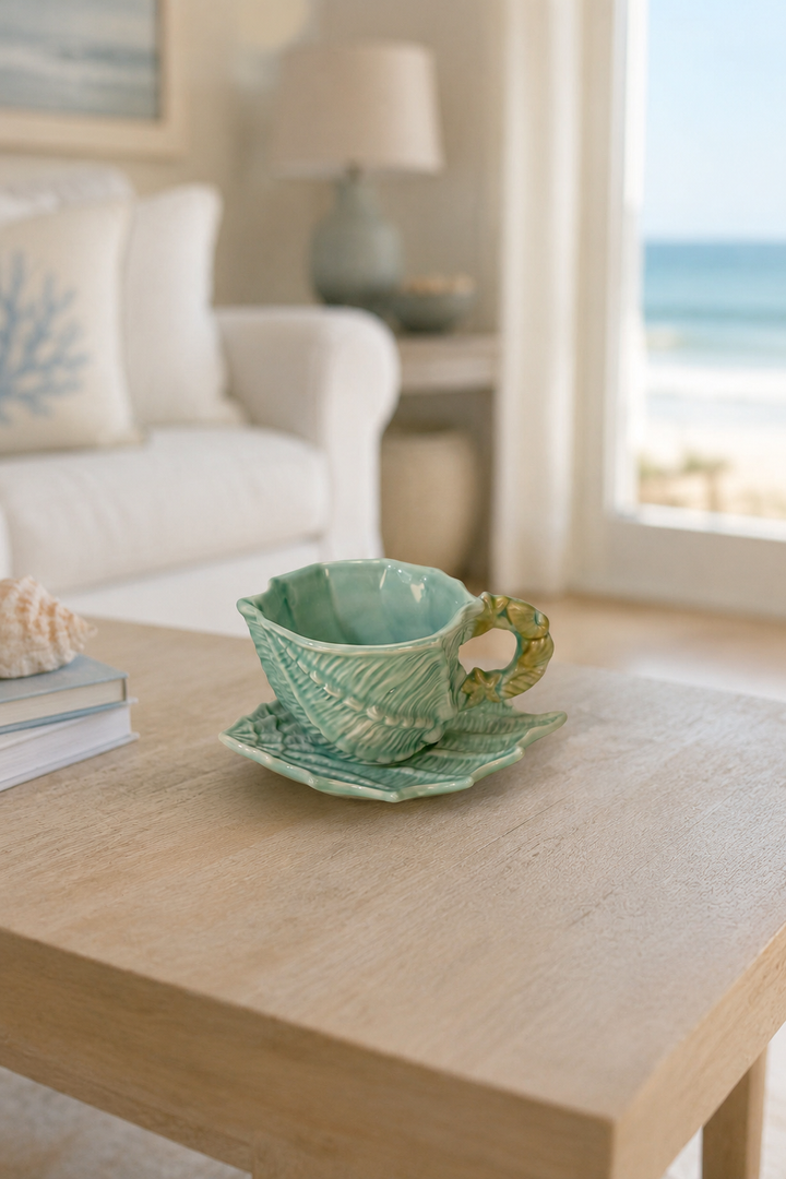 Shell Figural Cup & Saucer Blue