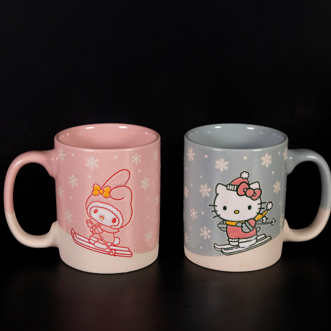 Hello Kitty & My Melody Down Hill Skiiing 18oz Mug Set of 2