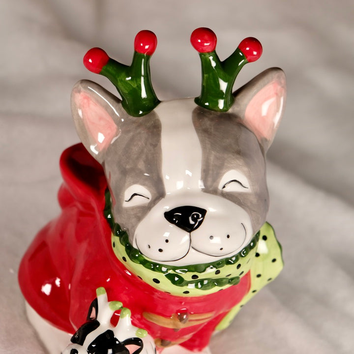 CHRISTMAS HOLIDAY FRENCHIE DOG FIGURINE