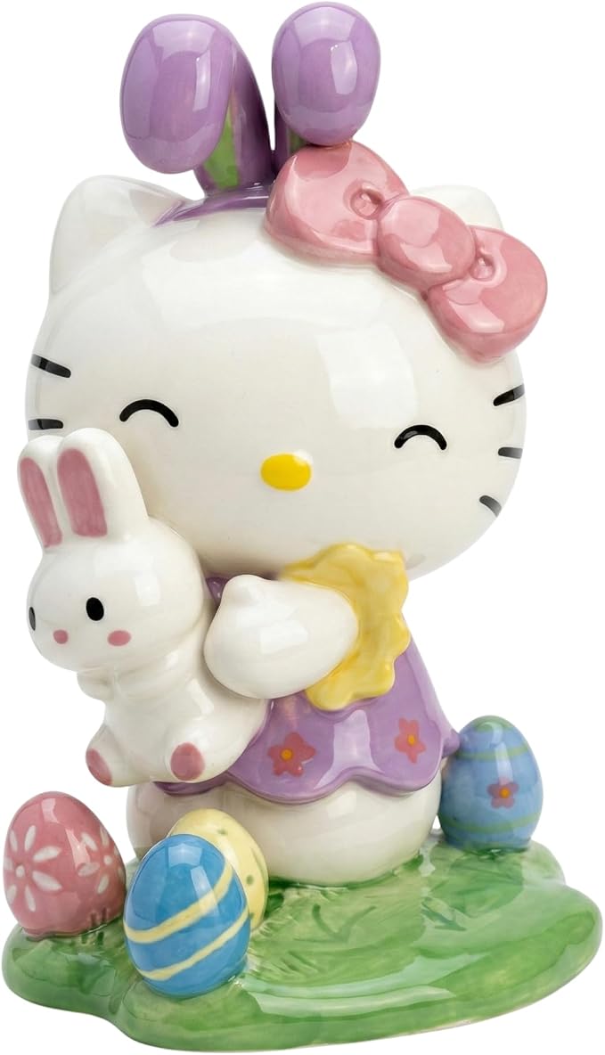 Hello Kitty Holding Bunny Figurine | 8" Easter Ceramic