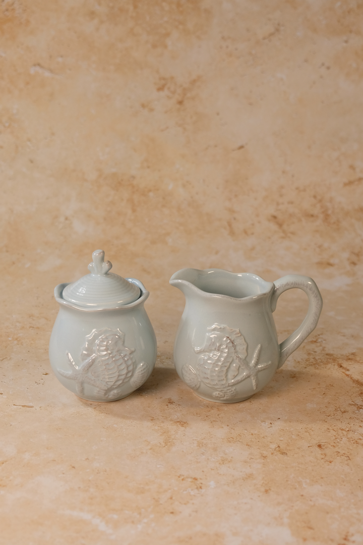 Blue Seahorse Sugar & Creamer Set