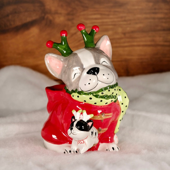 CHRISTMAS HOLIDAY FRENCHIE DOG FIGURINE