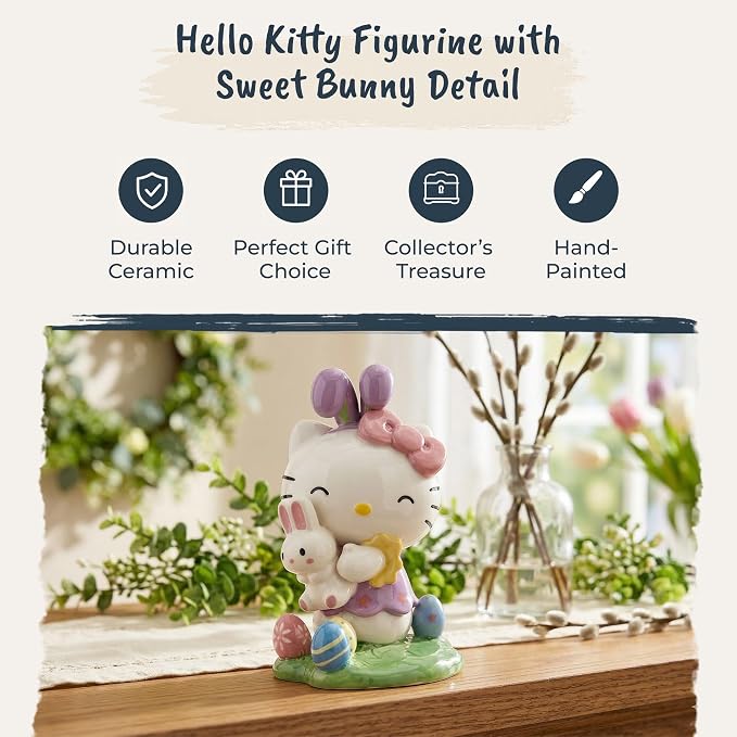 Hello Kitty Holding Bunny Figurine | 8" Easter Ceramic