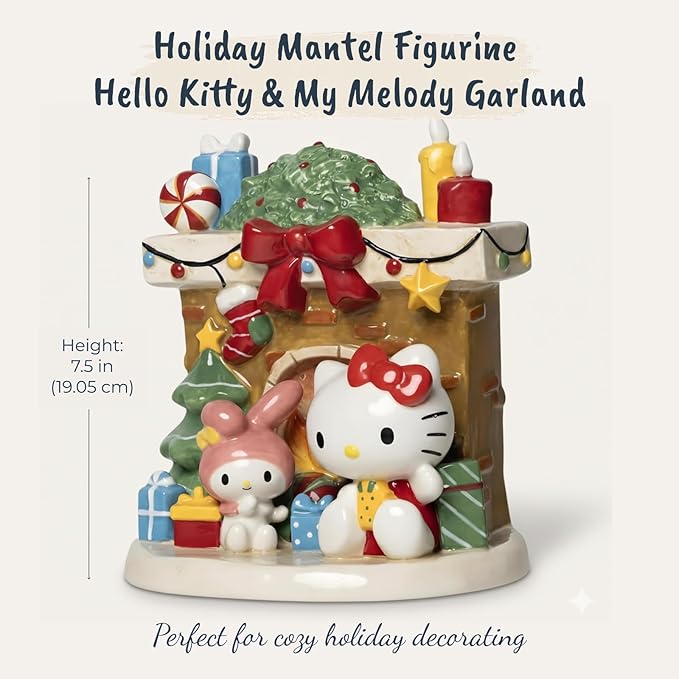 Hello Kitty and My Melody Holiday Fireplace Figurine