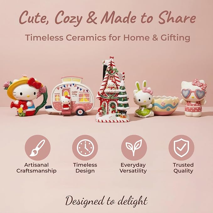 Hello Kitty Holding Bunny Figurine | 8" Easter Ceramic