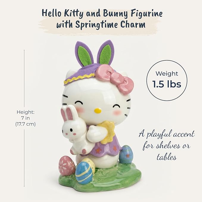 Hello Kitty Holding Bunny Figurine | 8" Easter Ceramic