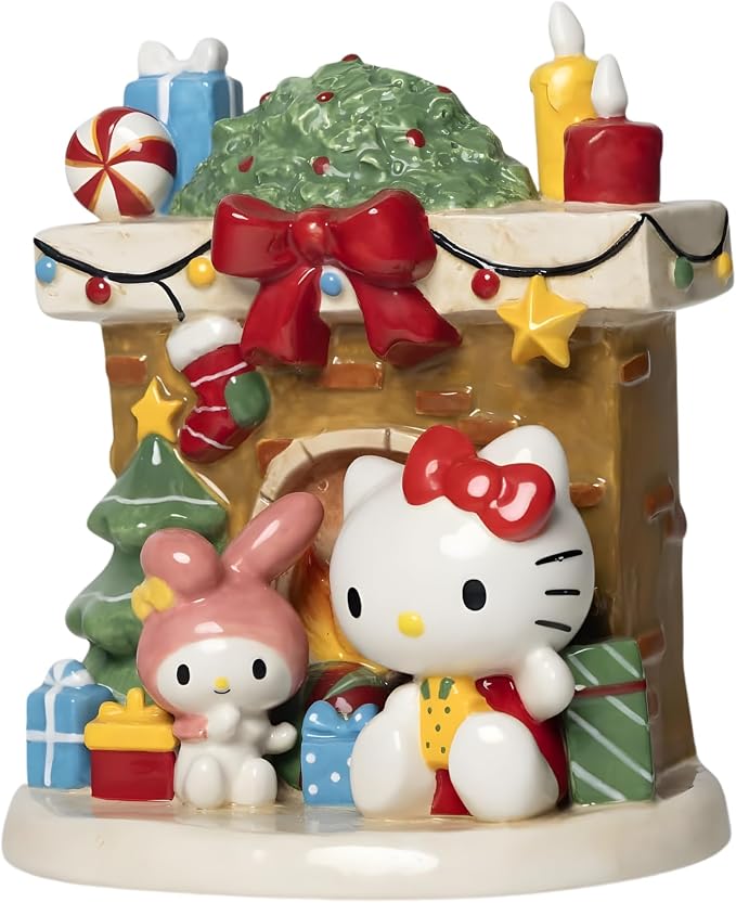 Hello Kitty and My Melody Holiday Fireplace Figurine