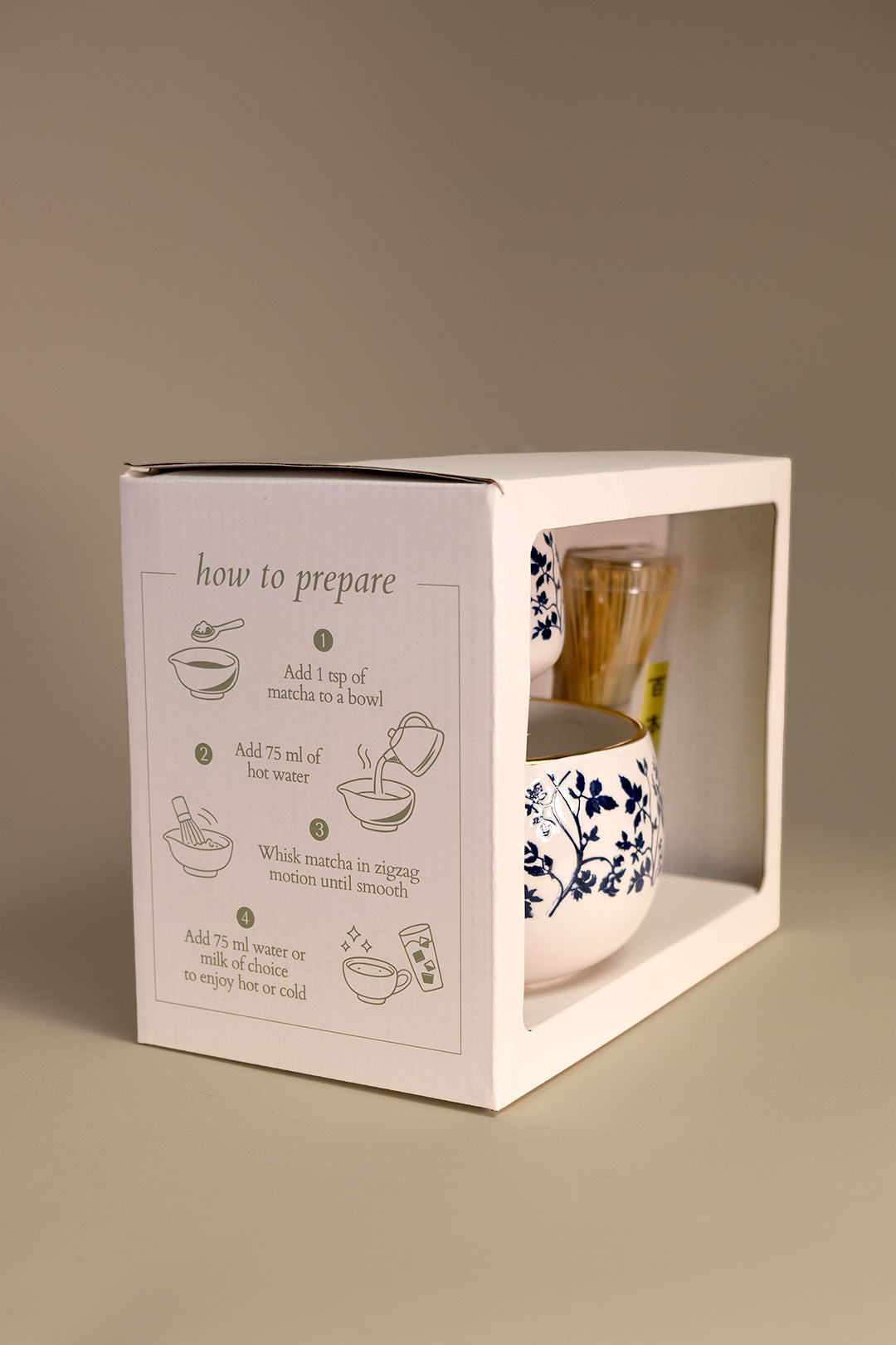 White and Navy Blue Leaf 5" Matcha Tea Set