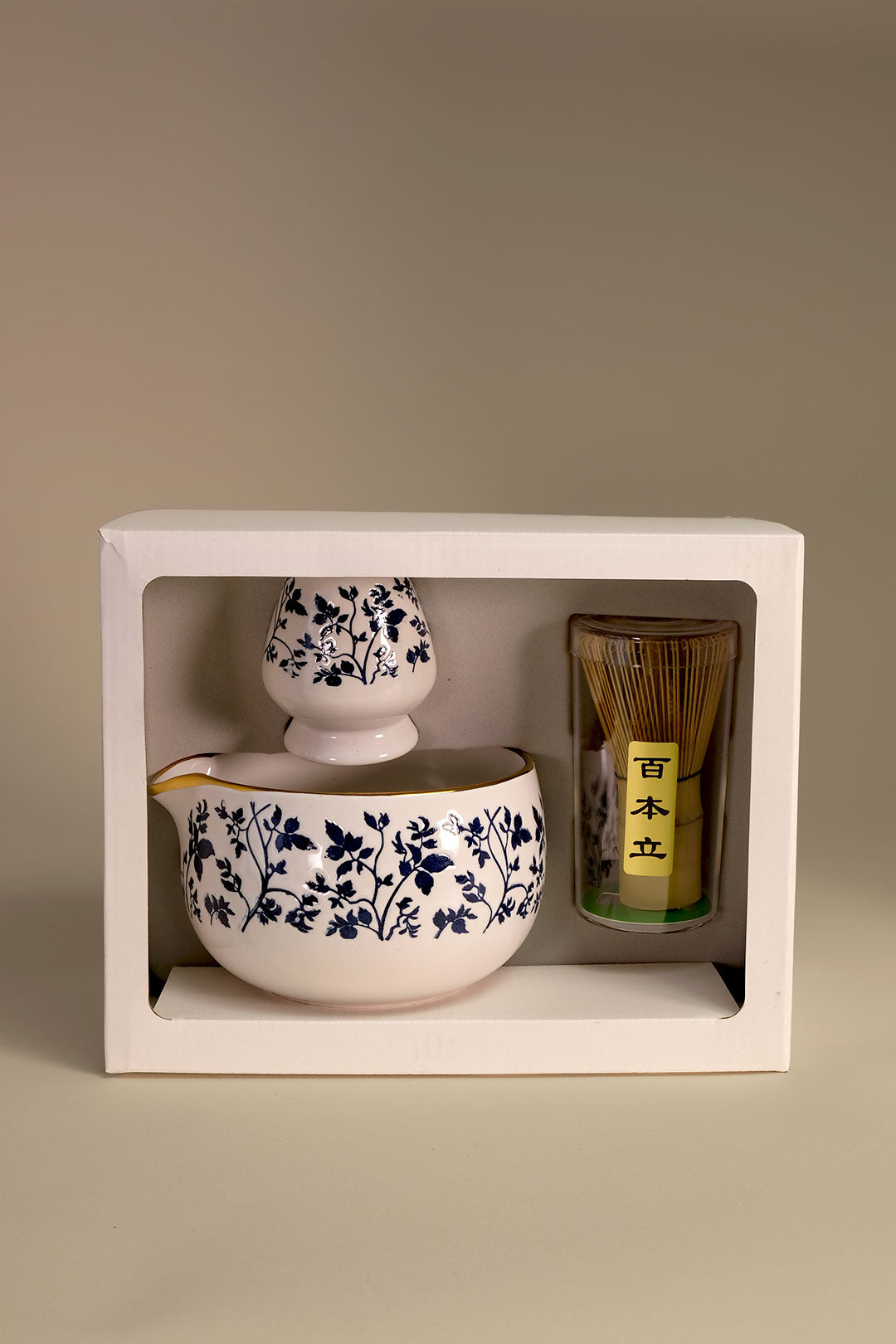 White and Navy Blue Leaf 5" Matcha Tea Set