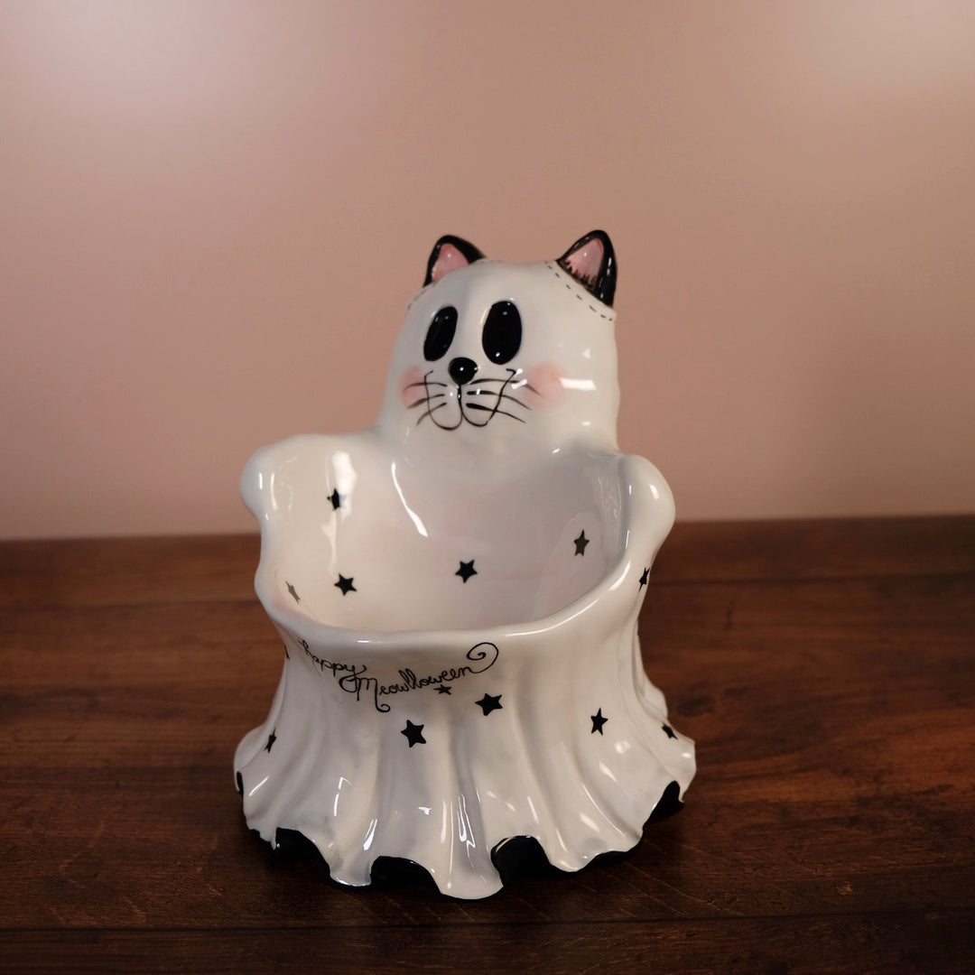 Cat Ghost Pedestal Bowl