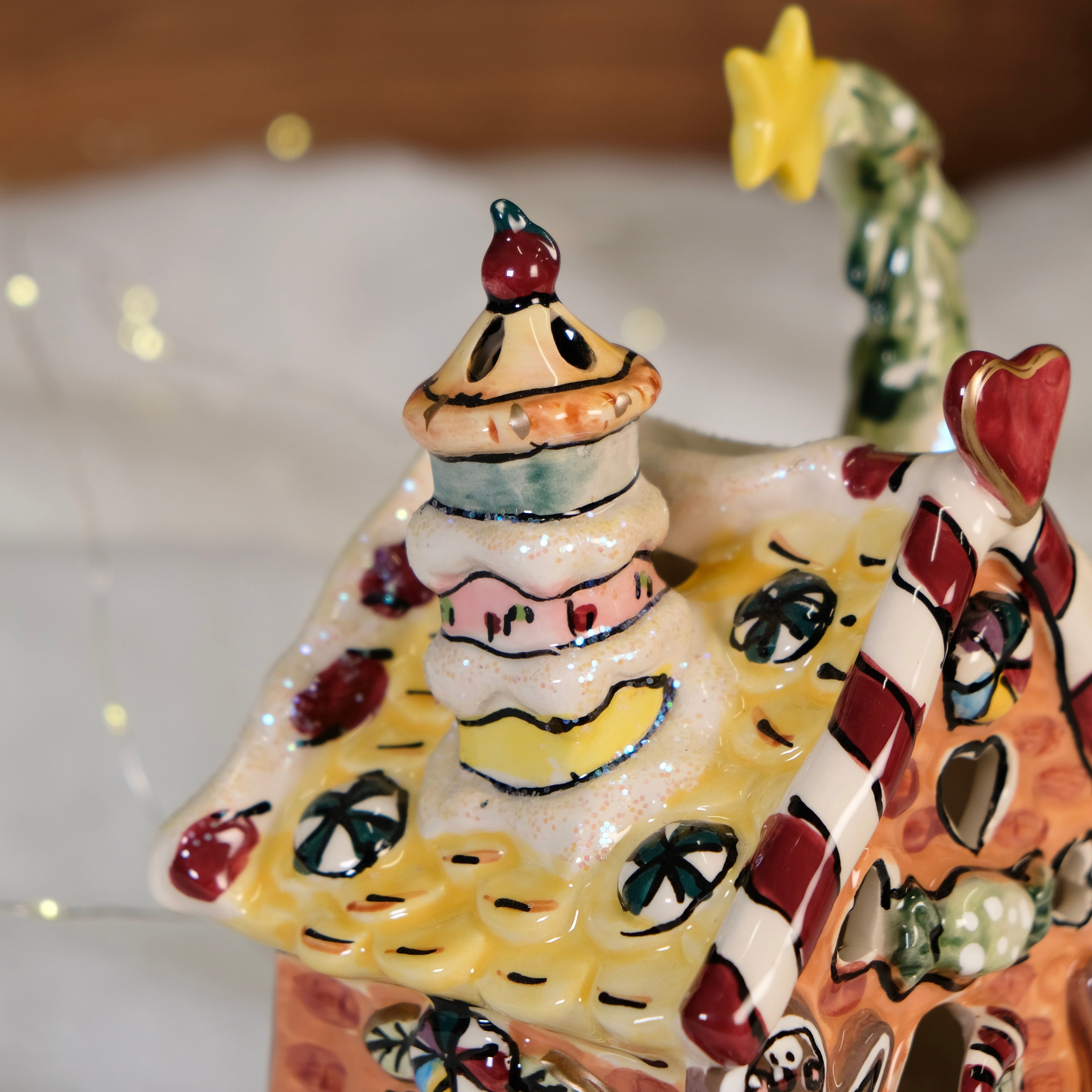 作家 ヘザーゴールドミンク　陶器 トナカイ村 キャンドルハウス 7点セット Gingerbread Candle House