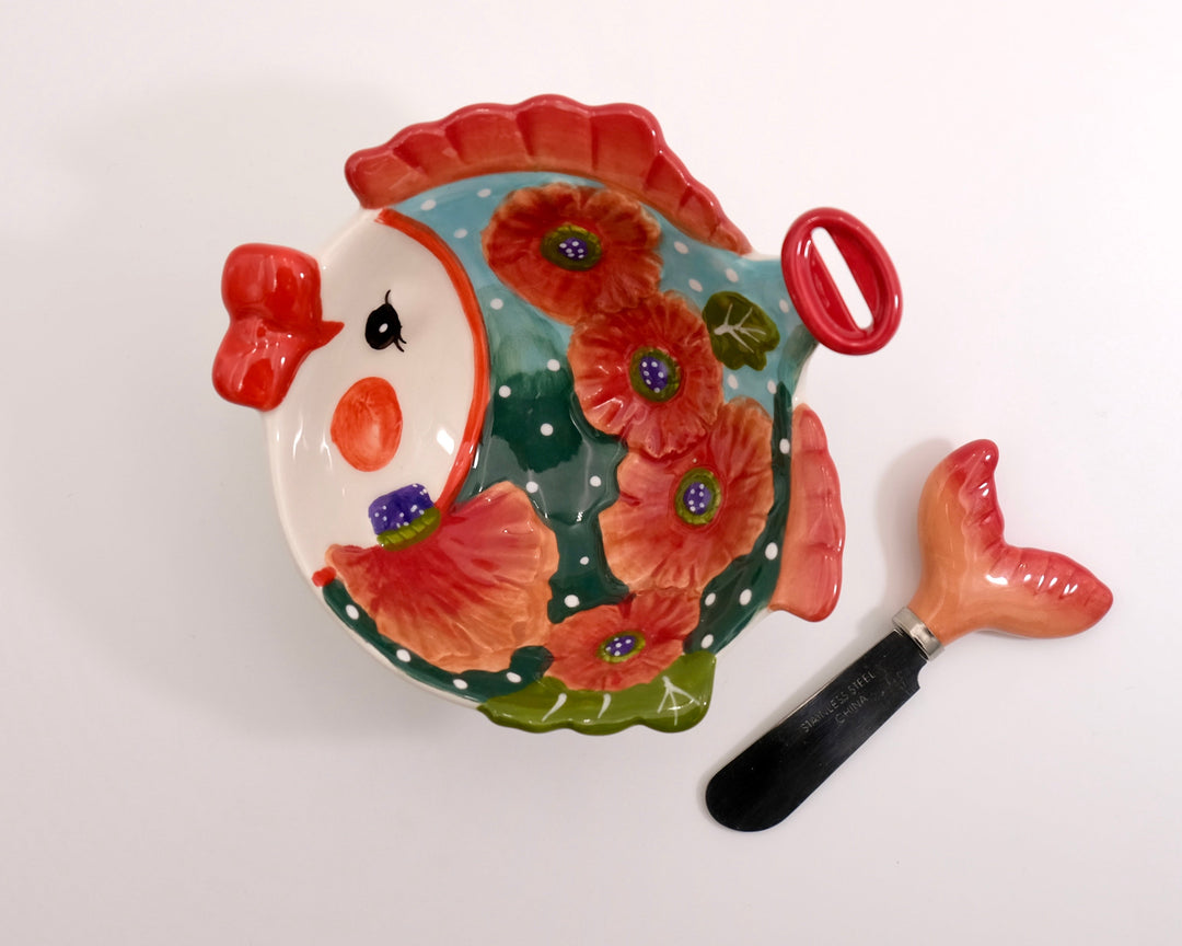 KISSY FISH DIP BOWL WITH SPREADER SET