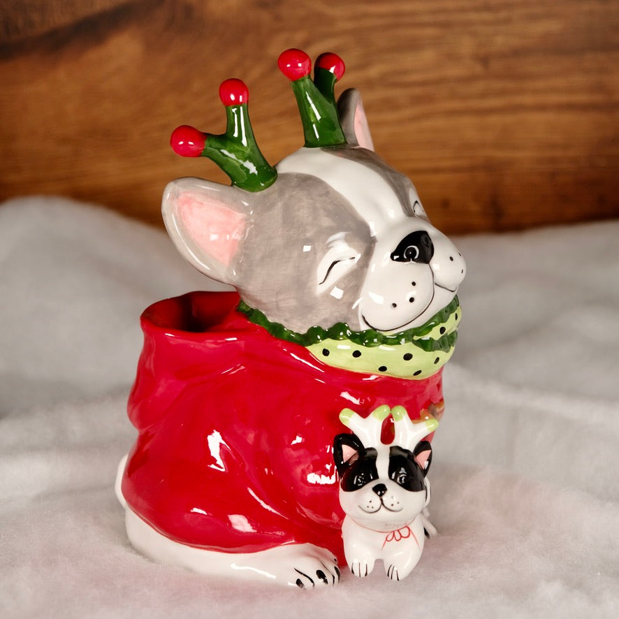 CHRISTMAS HOLIDAY FRENCHIE DOG FIGURINE