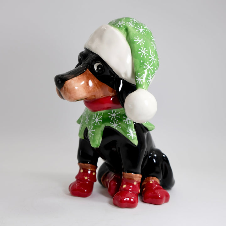 Dachshund in elf hat figurine
