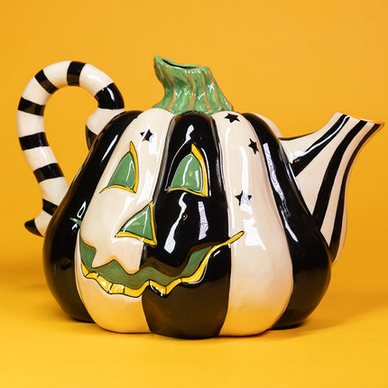 Clayworks Black and White Vintage Pumpkin Teapot