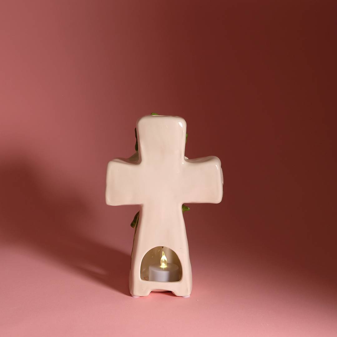 Lily Cross Tealight Holder in White