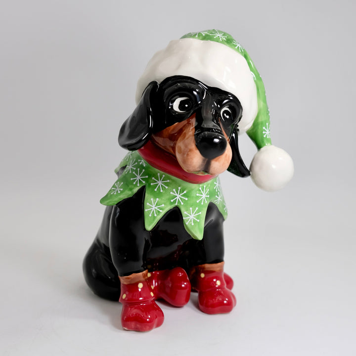 Dachshund in elf hat figurine