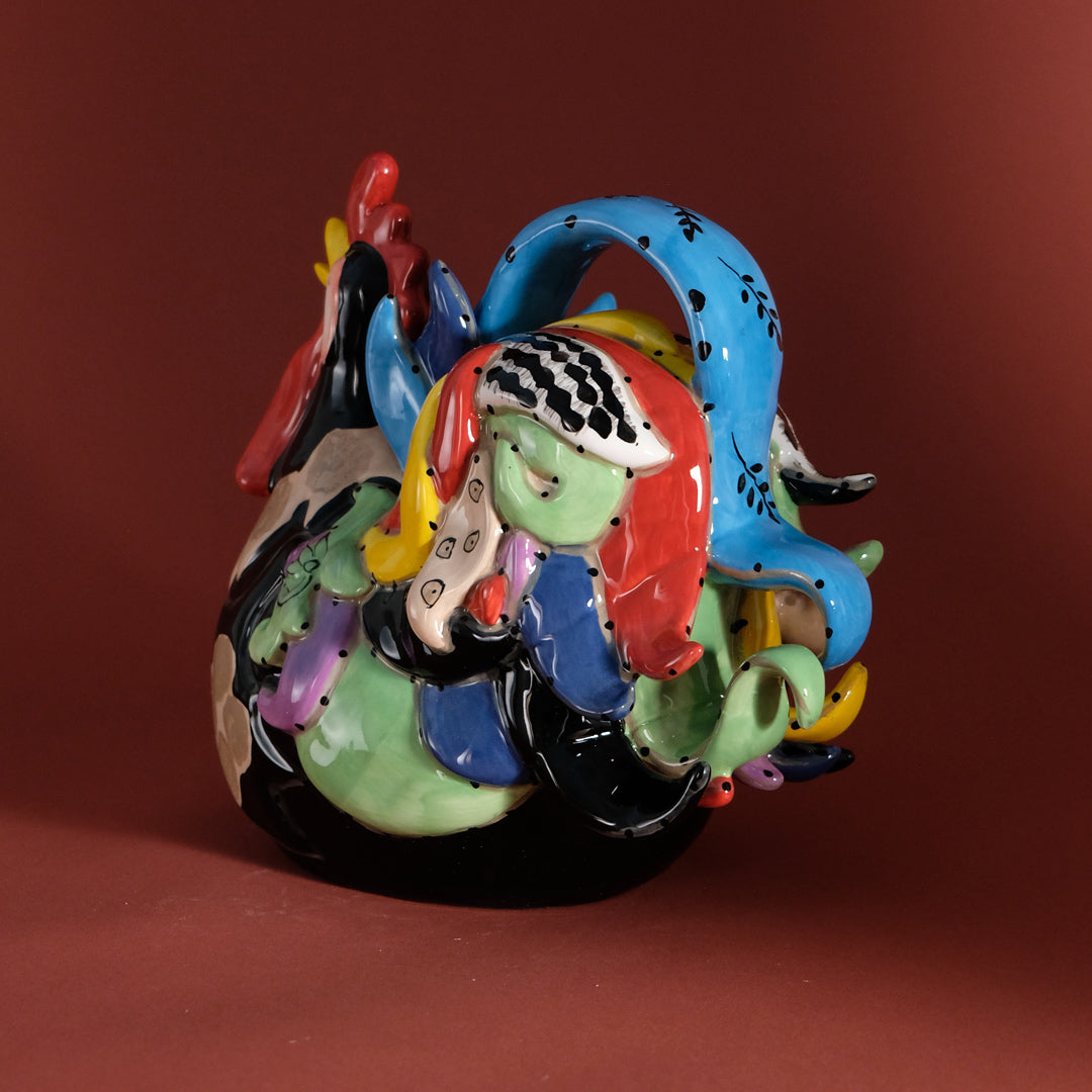 Funky Black Rooster Figurine