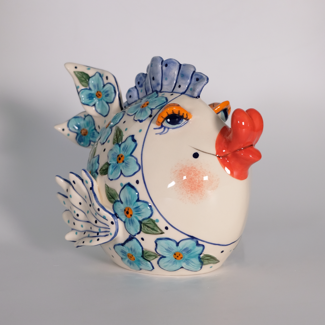 Flower Fish Figurine - Blue