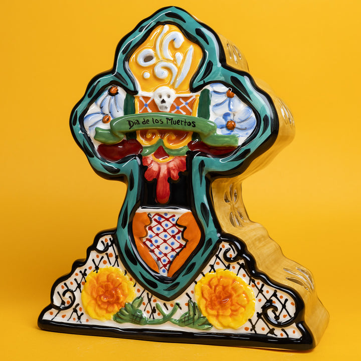 Clayworks Dia de los Muertos Cross Tealight Holder