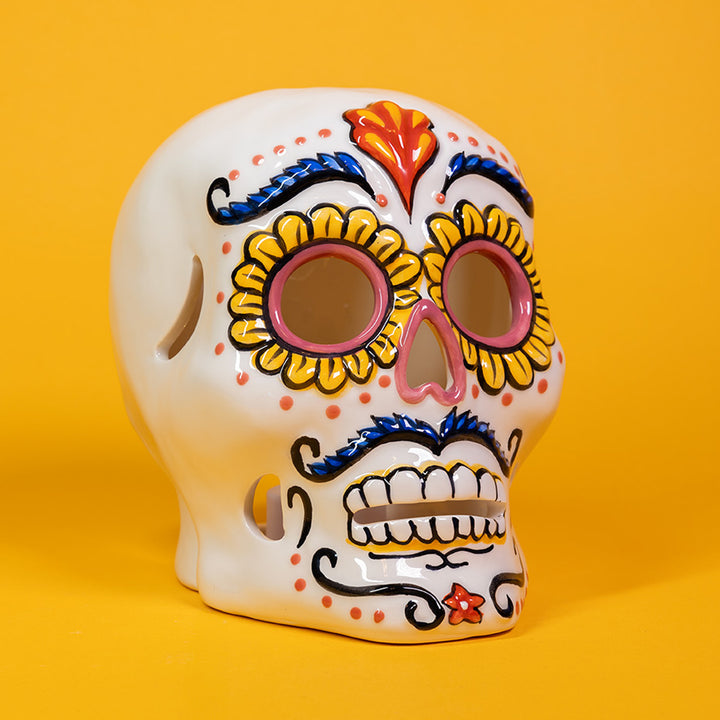 Clayworks Vibrant Color Sugar Skull Tealight Holder