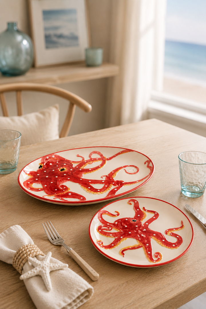 Red Octopus Dinner Plate