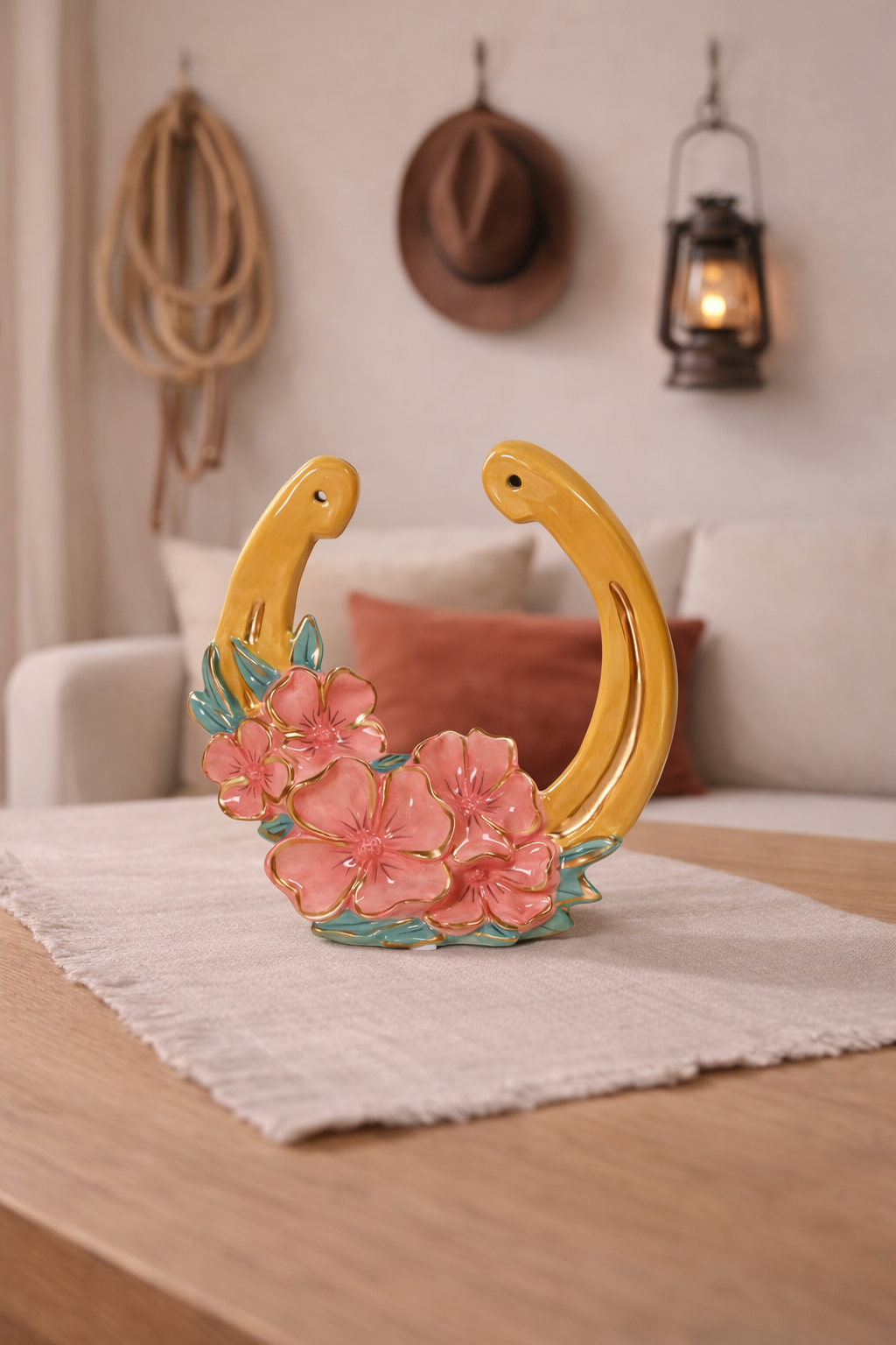 Pink Poppy with Jade Horseshoe Tealight Holder