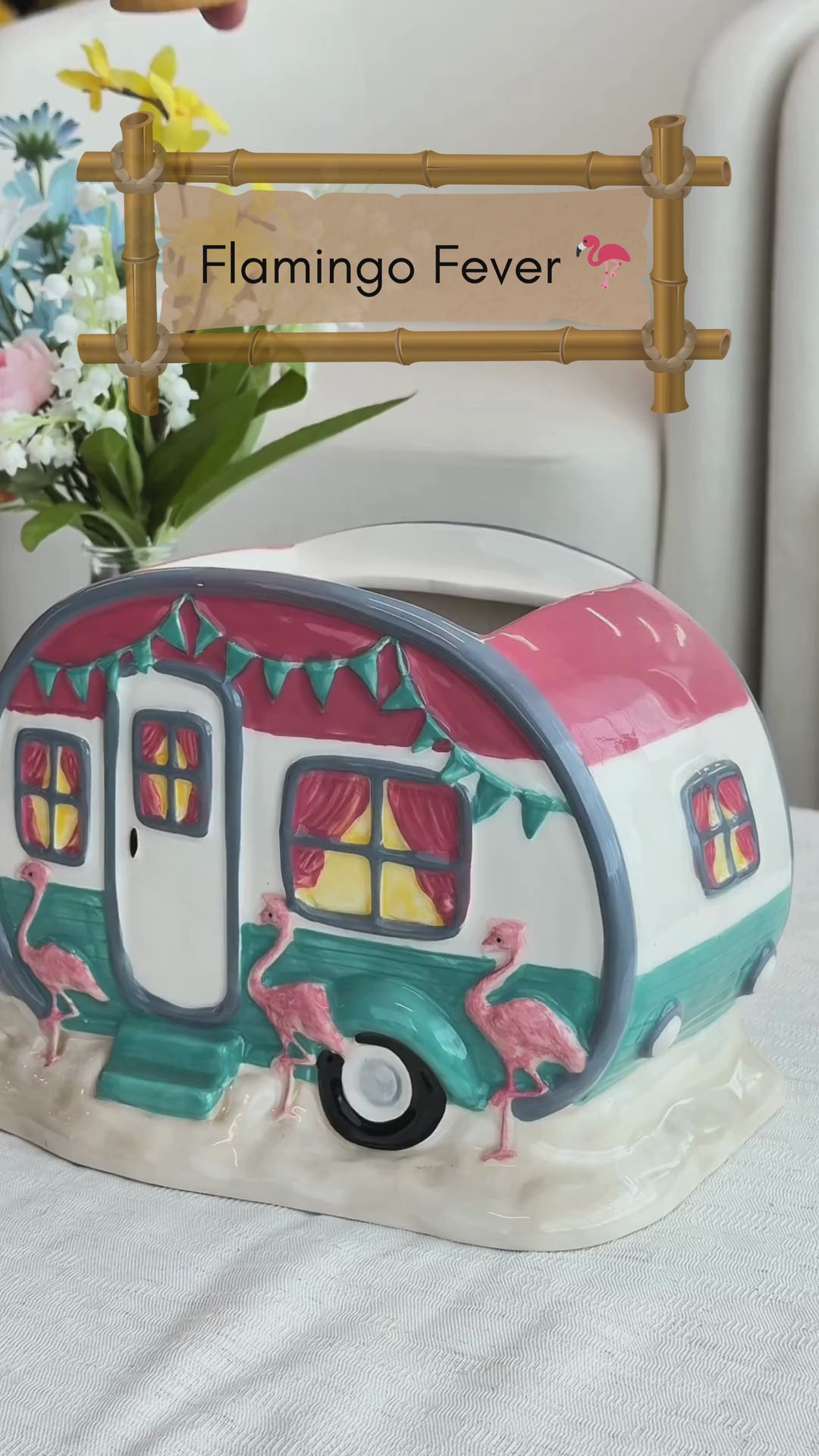 Flamingo Camper Cookie Jar