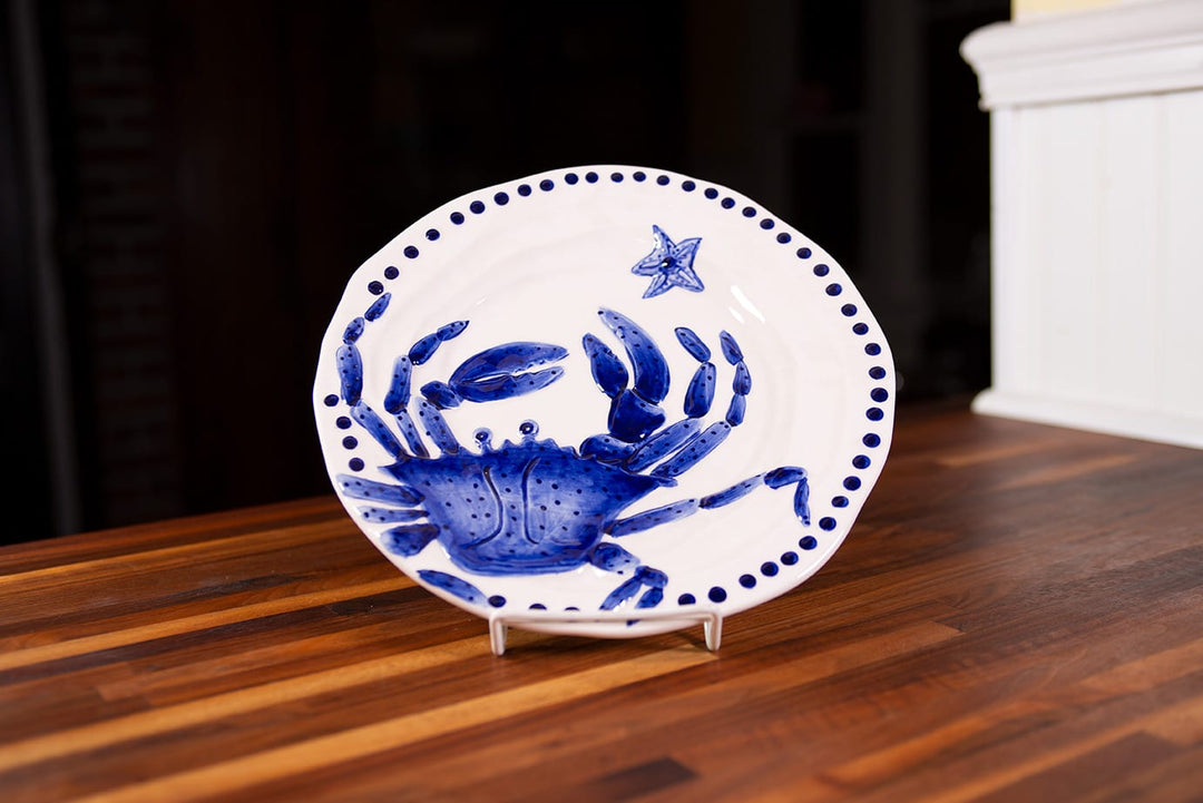 MAGIC SEA 14" ROUND CRAB PLATTER - COBALT BLUE