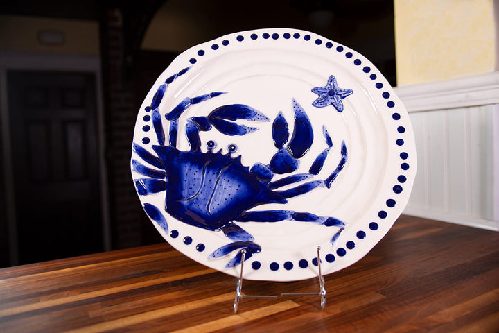 MAGIC SEA 14" ROUND CRAB PLATTER - COBALT BLUE