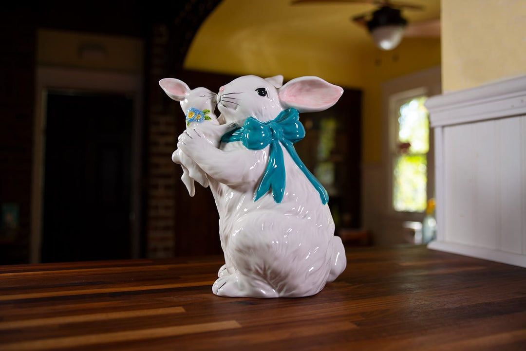 WHITE BUNNY MOM & BABY FIGURINE