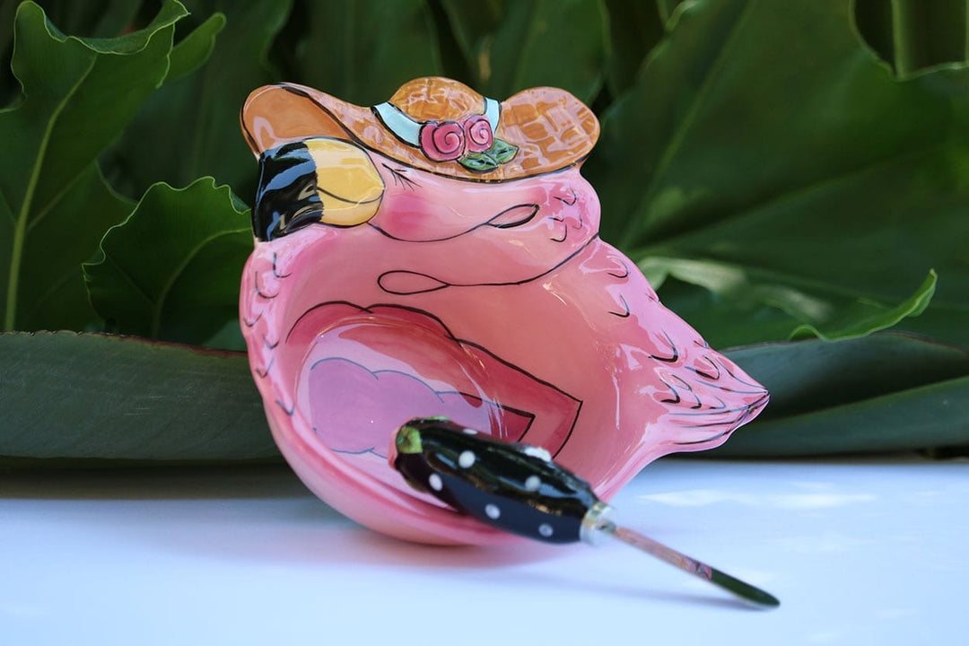 Miss Precious Flamingo Dip Bowl with Spreader Set