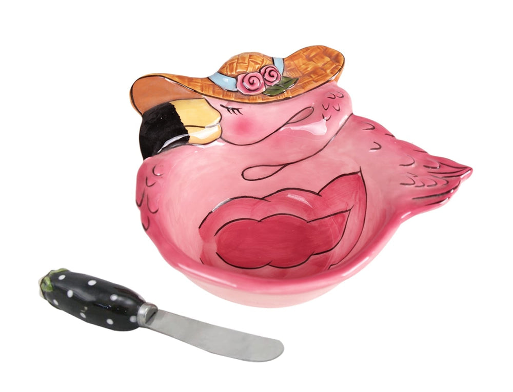 Miss Precious Flamingo Dip Bowl with Spreader Set