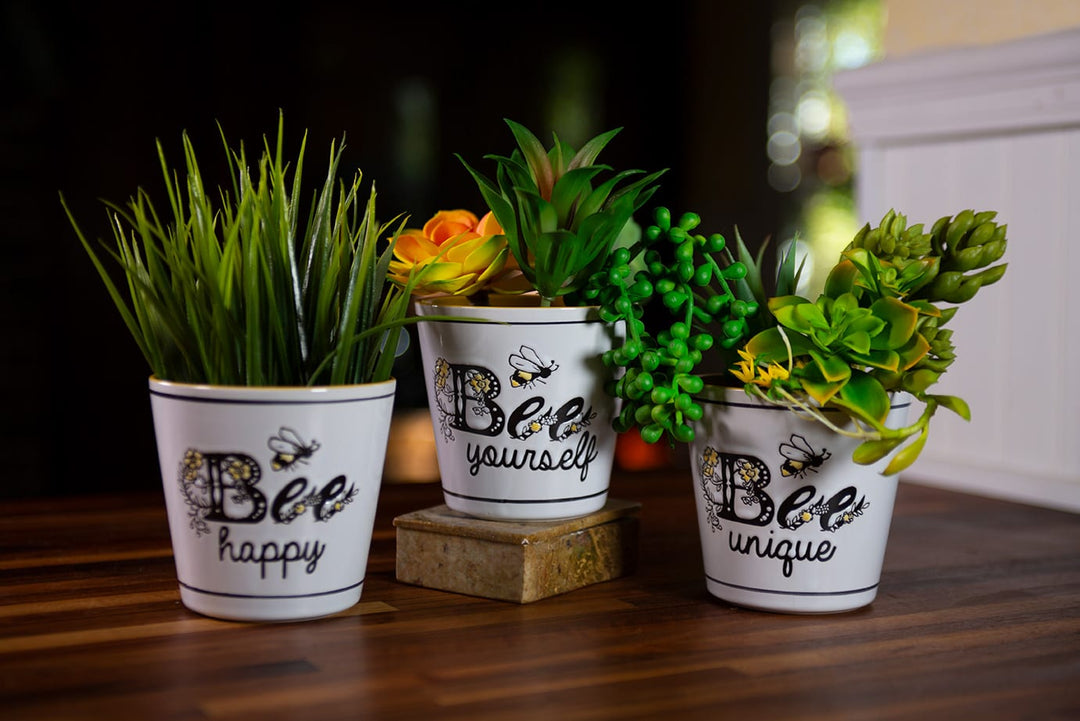 bee ceramic plant pots Cammy Bee Planters 4" ; 3 Assorted Colors