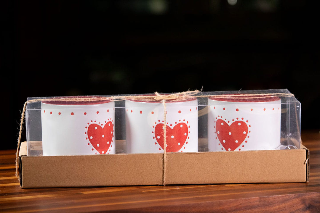 Red Country Heart Set of 4" Planters W/ Tray