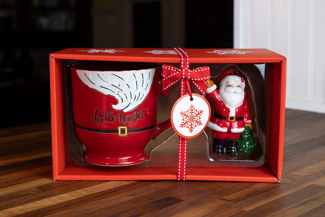 Santa Holiday Ornament and Mug Set