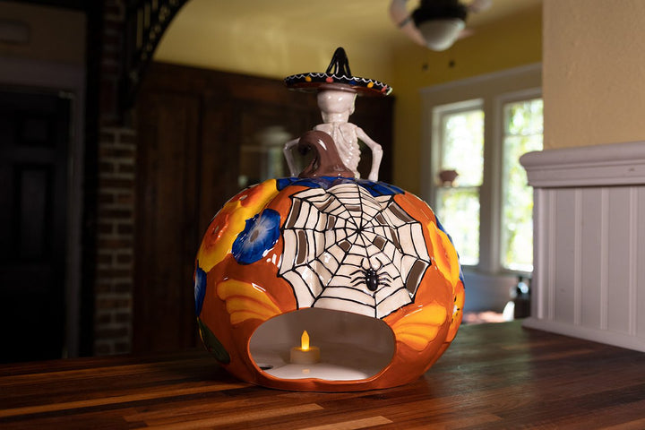 Talavara Skeleton Pumpkin Tealight Holder