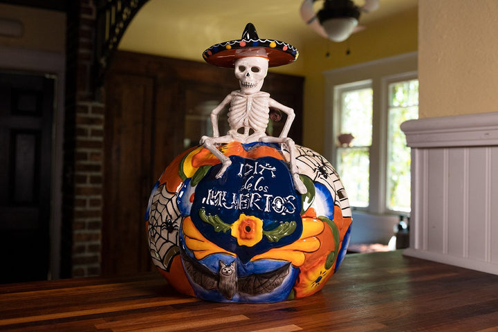 Talavara Skeleton Pumpkin Tealight Holder