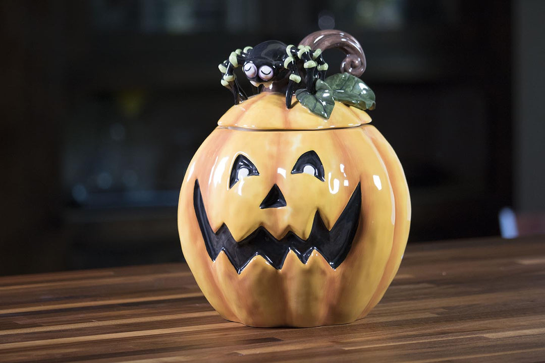 Pumpkin Cookie Jar with Spider